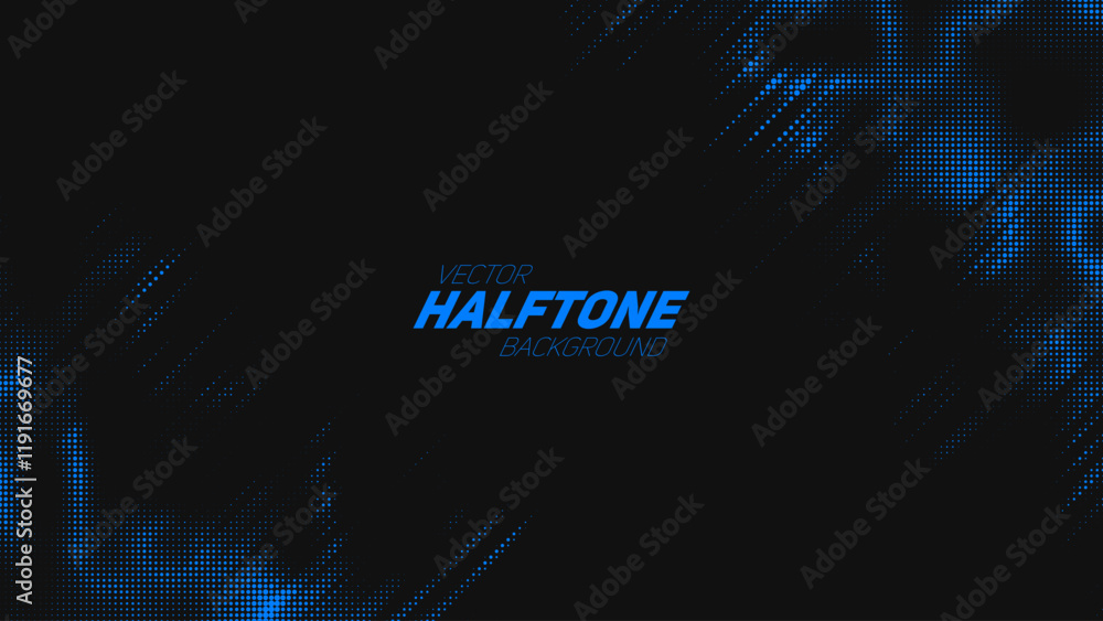 Poster abstract vector torn blue halftone background. scrathed dotted texture element. diagonal composition