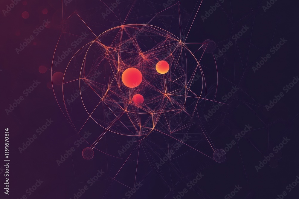 Aufkleber Minimalistic graphical representation of a virus with vibrant colors and intricate web of connections in a dark setting. Generative AI