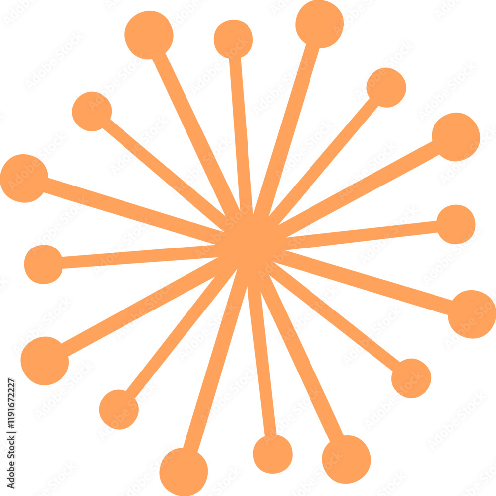 Poster radiating orange lines form a vibrant circle, with playful dots accentuating the ends, creating a dy