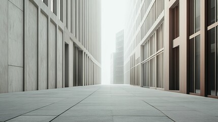 Obraz premium Modern city alley, gray buildings, paved walkway.