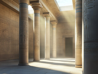 Fototapeta premium Explore the Majestic Ancient Temple: A Stunning Showcase of Towering Columns and Intricate Hieroglyphics That Reflects the Grandeur and Artistic Legacy of a Bygone Civilization.