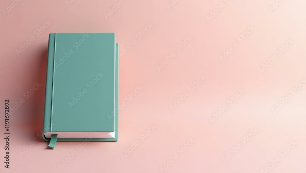 Poster rich teal philosopher's book on right. soft yellow background. copy space for text, 3d render ai gen