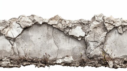Cracked concrete wall, plants sprouting.
