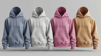 Group of colorful hoodies isolated on grey background