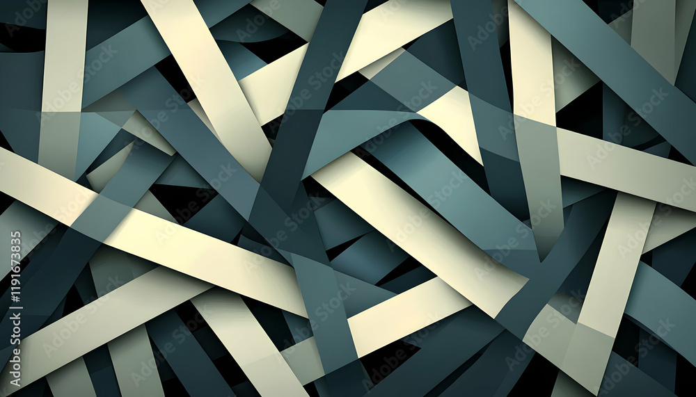 Poster abstract background image featuring an intricate network of intersecting teal and beige stripes, cre