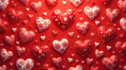 Valentine's Day Background Filled with Romantic Hearts and Beautiful Patterns for Love Celebration and Decorations

