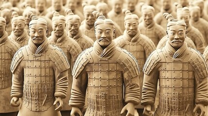 Terracotta Army Warriors Stand in Formation
