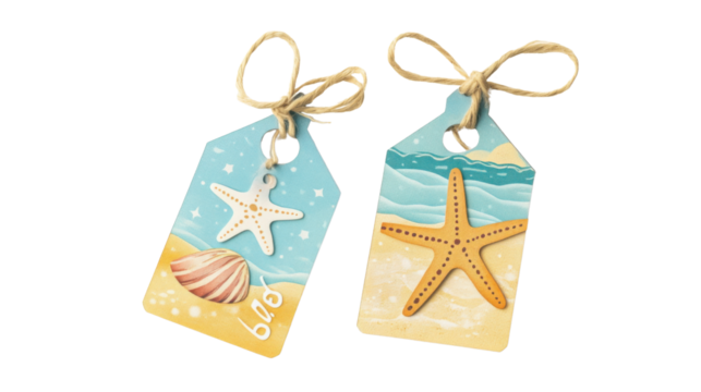 Gift tag with beach and summer design transparent background