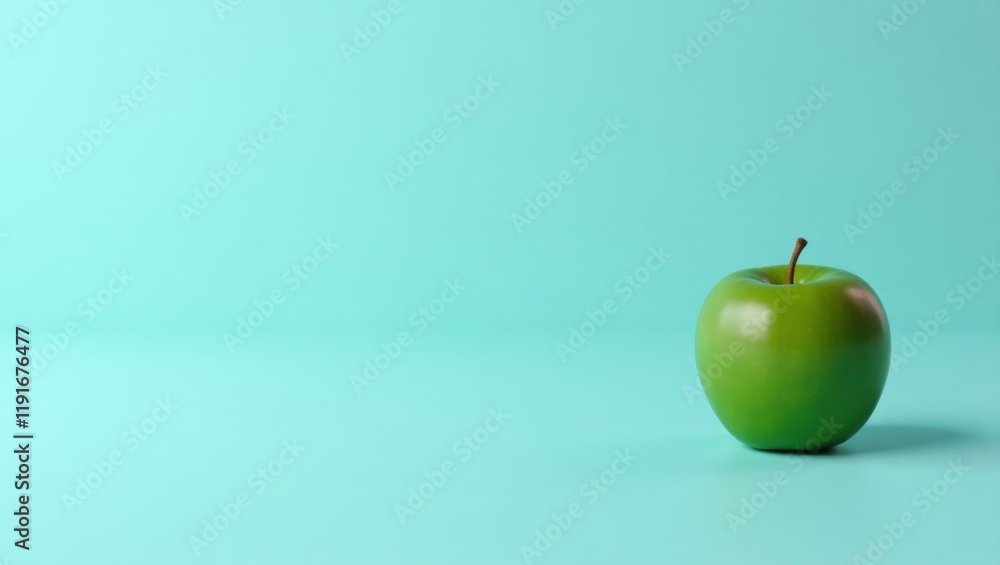 Poster rich avocado green apple on left. soft red background. copy space for text, 3d render ai generated d