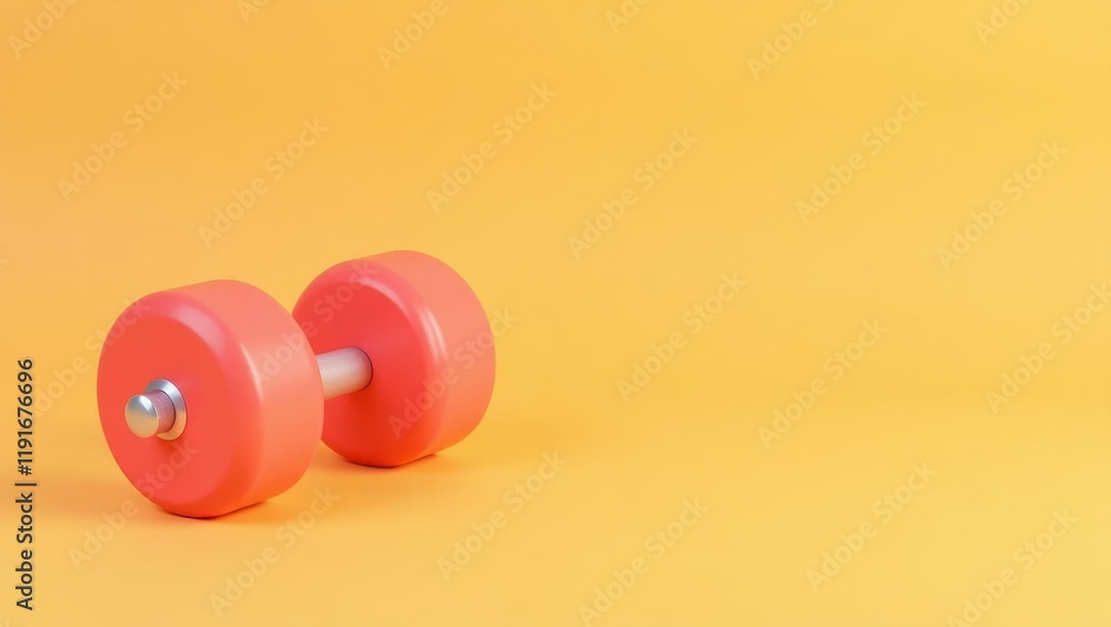 Poster coral pink dumbbell on right. soft green background. copy space for text, 3d render ai generated des