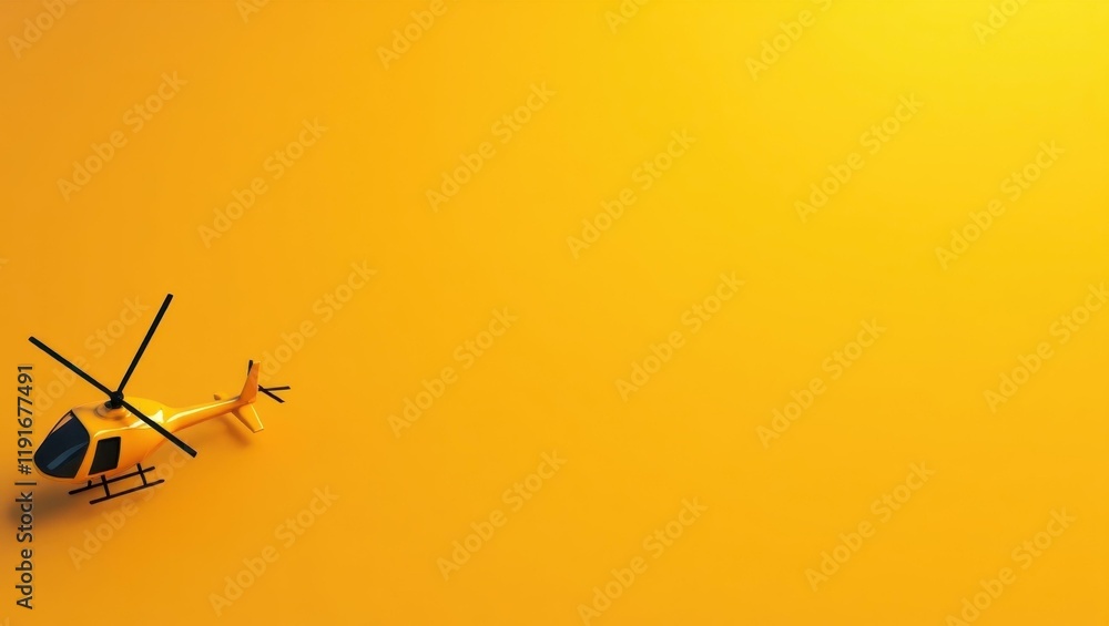 Poster yellow helicopter on left. soft green background. copy space for text, 3d render ai generated design