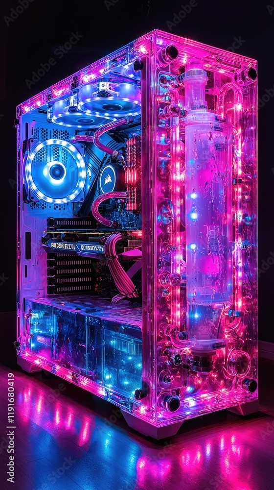 Poster illuminated custom built computer water cooled system