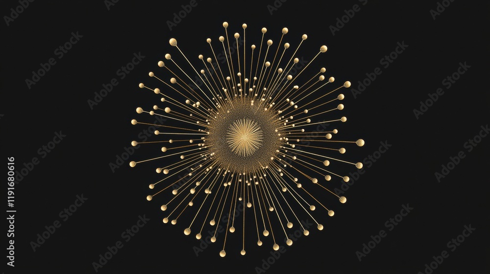 Poster Minimalistic graphical representation of a virus with radiating structures and spherical elements on a solid background. Generative AI