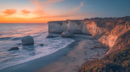 Sunset Coastline Dramatic Cliffs Ocean Rocks Beach