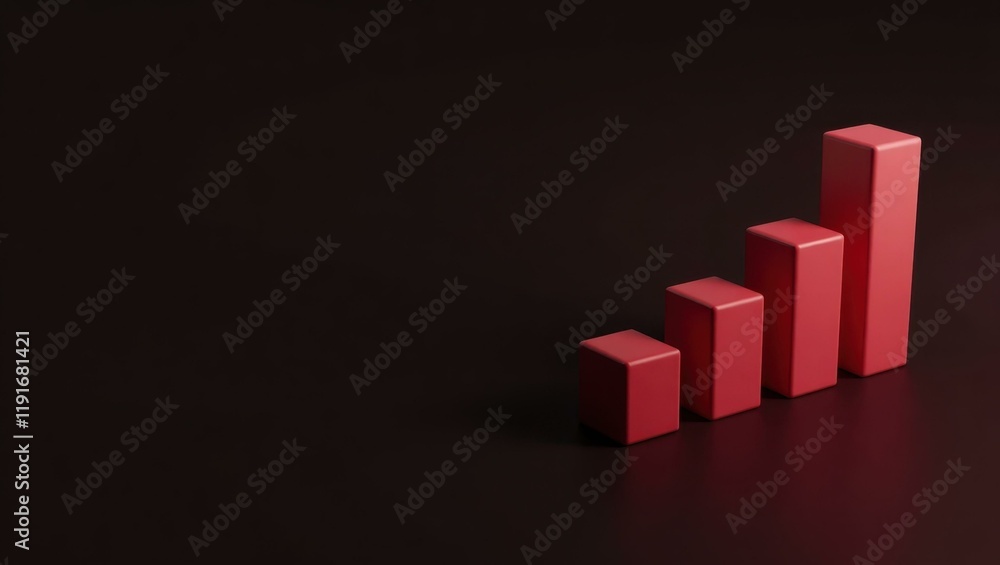 Poster rose red economic pie chart on right. soft blue background. copy space for text, 3d render ai genera