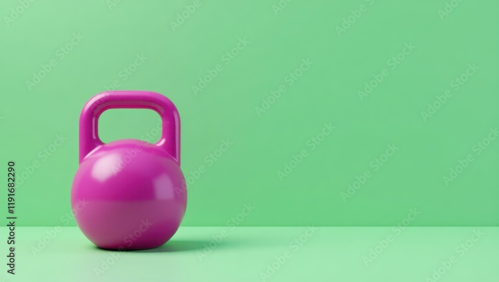 Poster magenta kettlebell on right. soft black background. copy space for text, 3d render ai generated desi