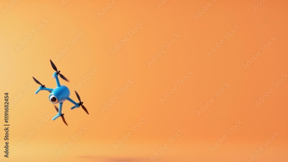 Aufkleber cyan blue documentary drone camera on left. soft coral background. copy space for text, 3d render ai