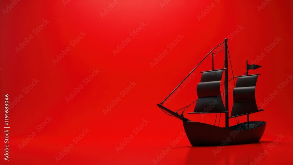 Poster rich navy ship on right. soft red background. copy space for text, 3d render ai generated designer e