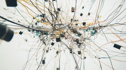 Tangled wires, small components, complex network.