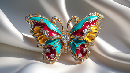 Elegant butterfly brooch with enamel and crystals. Fashion jewelry, accessory, spring, summer, nature inspired design.