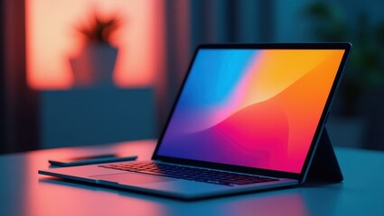 Tech Workspace. Laptop computer digital device technology workspace of