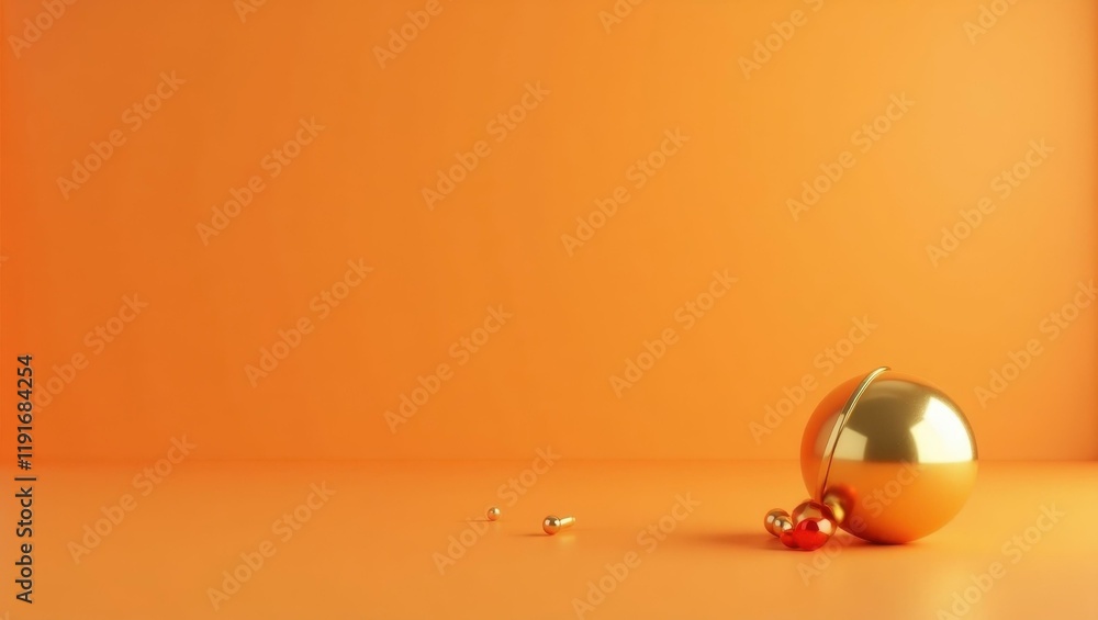 Poster gold royal orb on right. soft yellow background. copy space for text, 3d render ai generated designe