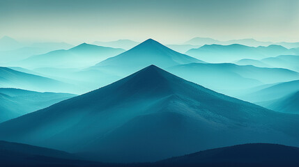 Fog is covering the blue mountain ridges creating a gradient effect