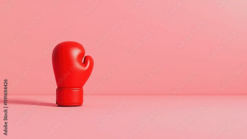 Poster boxing glove in red on left. soft blue background. copy space for text, 3d render ai generated desig