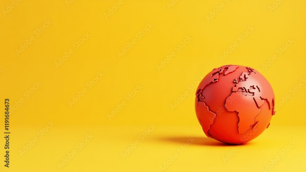 Poster earth globe in red on left. soft coral background. copy space for text, 3d render ai generated desig
