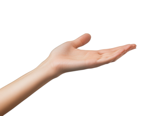 n open hand. palm facing upwards. set against a plain white background. suggesting an invitation or readiness to receive something