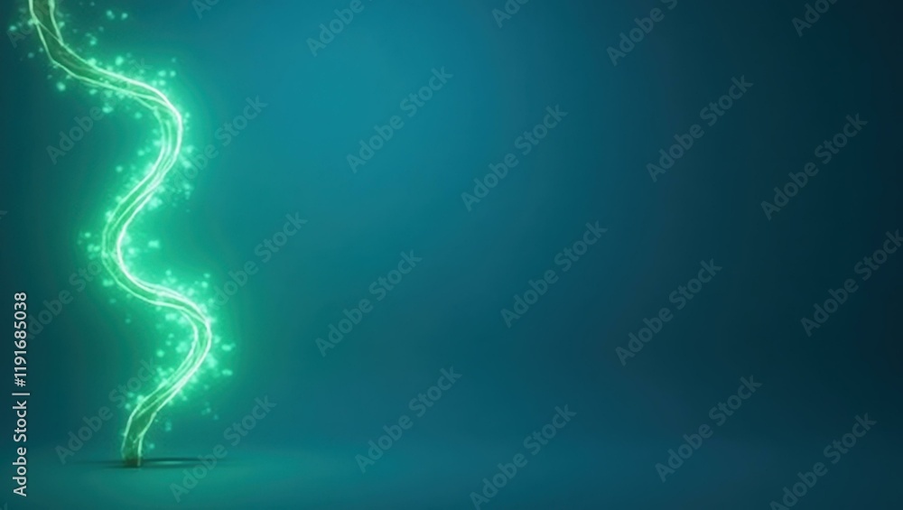 Poster glowing green dna strand on left. soft orange background. copy space for text, 3d render ai generate