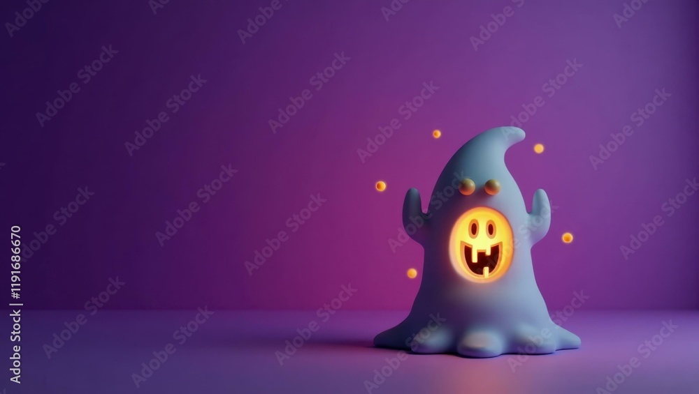 Poster ghostly gray creepy lantern on left. soft green background. copy space for text, 3d render ai genera
