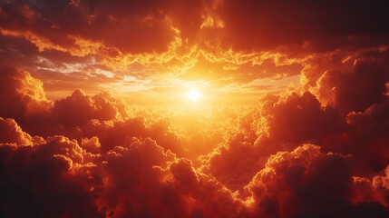 Fototapeta premium Vivid sun rays pierce through ominous storm clouds, bringing light to darkness, symbolizing hope, resilience, and the triumph of positivity over chaos with a blurred tone and a bright backdrop