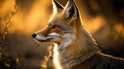 Fototapeta premium Red Fox Backlit by Golden Sunlight in a Natural Habitat Setting