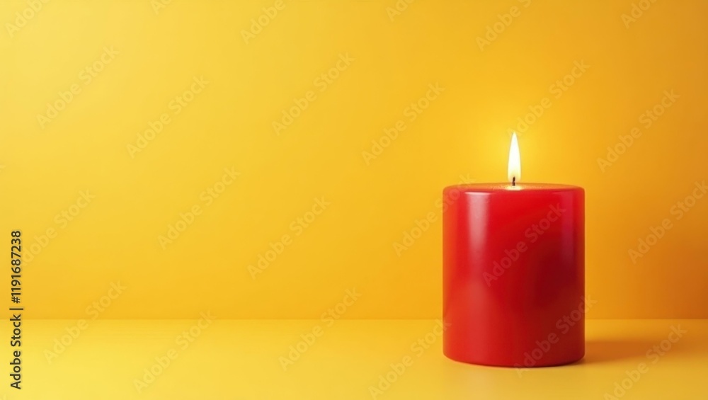 Poster rich ruby red altar candle on left. soft black background. copy space for text, 3d render ai generat