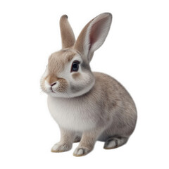 Obraz premium cute. realistic-looking rabbit sitting on a plain background. showcasing its soft fur and expressive features the rabbit appears calm and curious. making it an appealing subject for animal-related con