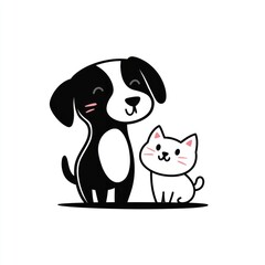 Happy dog and cat friends, playful pose, white background, pet adoption