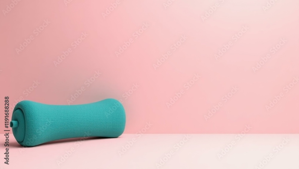 Poster teal and pink saber tooth tiger on left. soft red background. copy space for text, 3d render ai gene