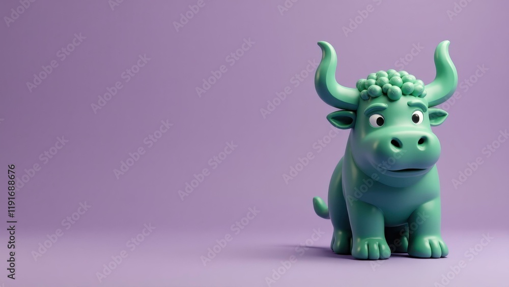 Poster jade green minotaur icon on right. soft blue background. copy space for text, 3d render ai generated
