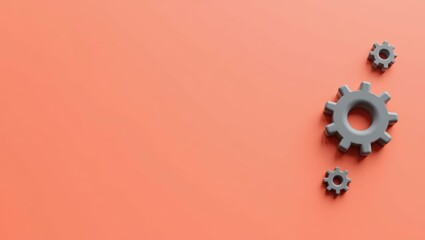 Charcoal gray gear icon on right. Three metallic gray gears set on ora
