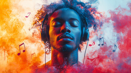 Vibrant photography of a men listening music
