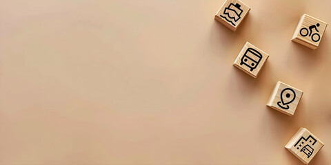 Wooden cubes with transport and traffic icons