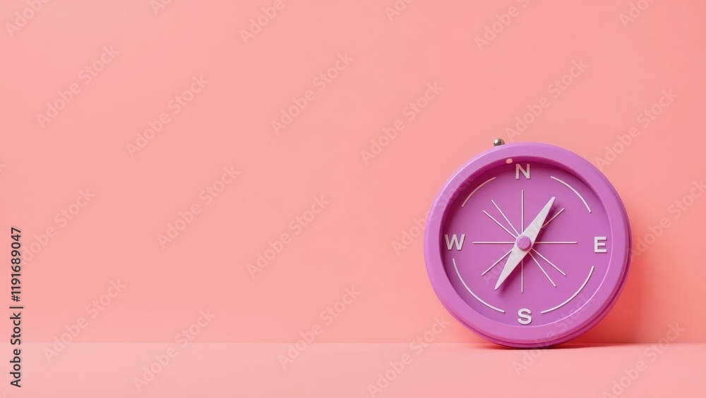Poster violet compass on right. soft red background. copy space for text, 3d render ai generated designer e
