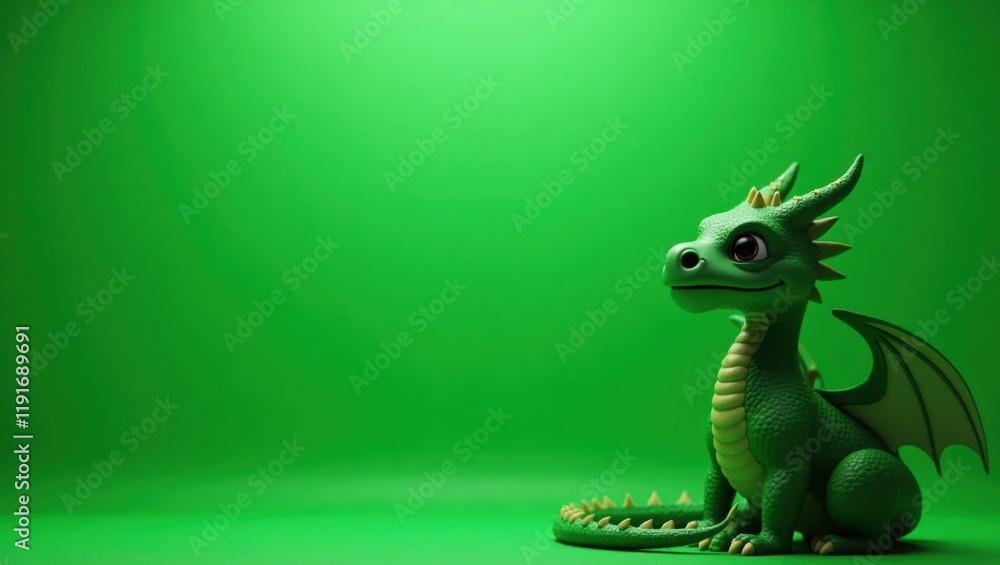Poster rich viridian green mythical dragon on right. soft red background. copy space for text, 3d render ai