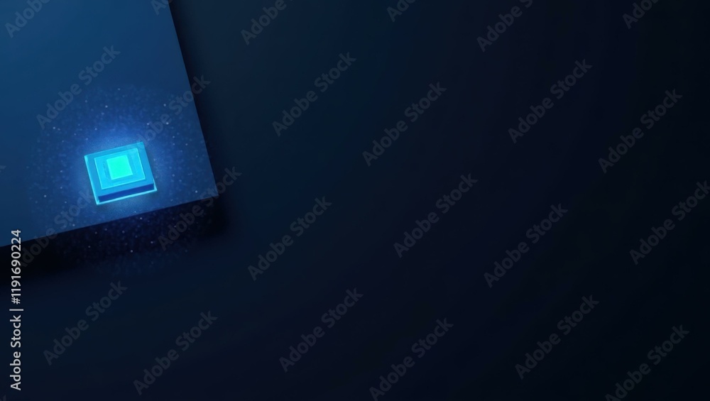 Poster cerulean blue microchip on left. soft blue background. copy space for text, 3d render ai generated d