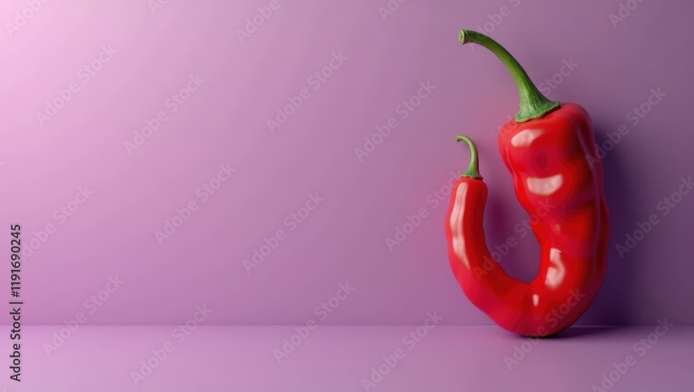 Poster chili pepper red dash cam on left. soft orange background. copy space for text, 3d render ai generat