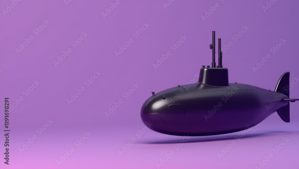 Poster dark olive submarine on left. soft pink background. copy space for text, 3d render ai generated desi