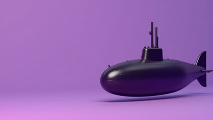 Dark olive submarine on left. Black submarine underwater purple backgr