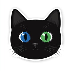 Odd-eyed black cat sticker, cute pet face