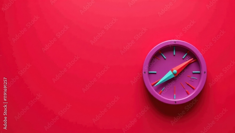 Poster violet compass on right. soft red background. copy space for text, 3d render ai generated designer e